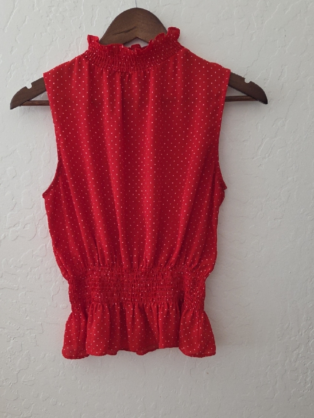Blashe Red Polka Dot Smocked Neck Blouse